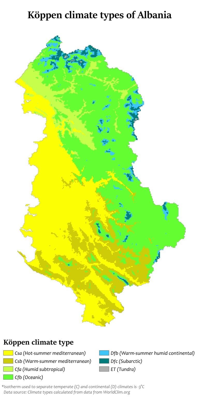 mapa Albanii klimat