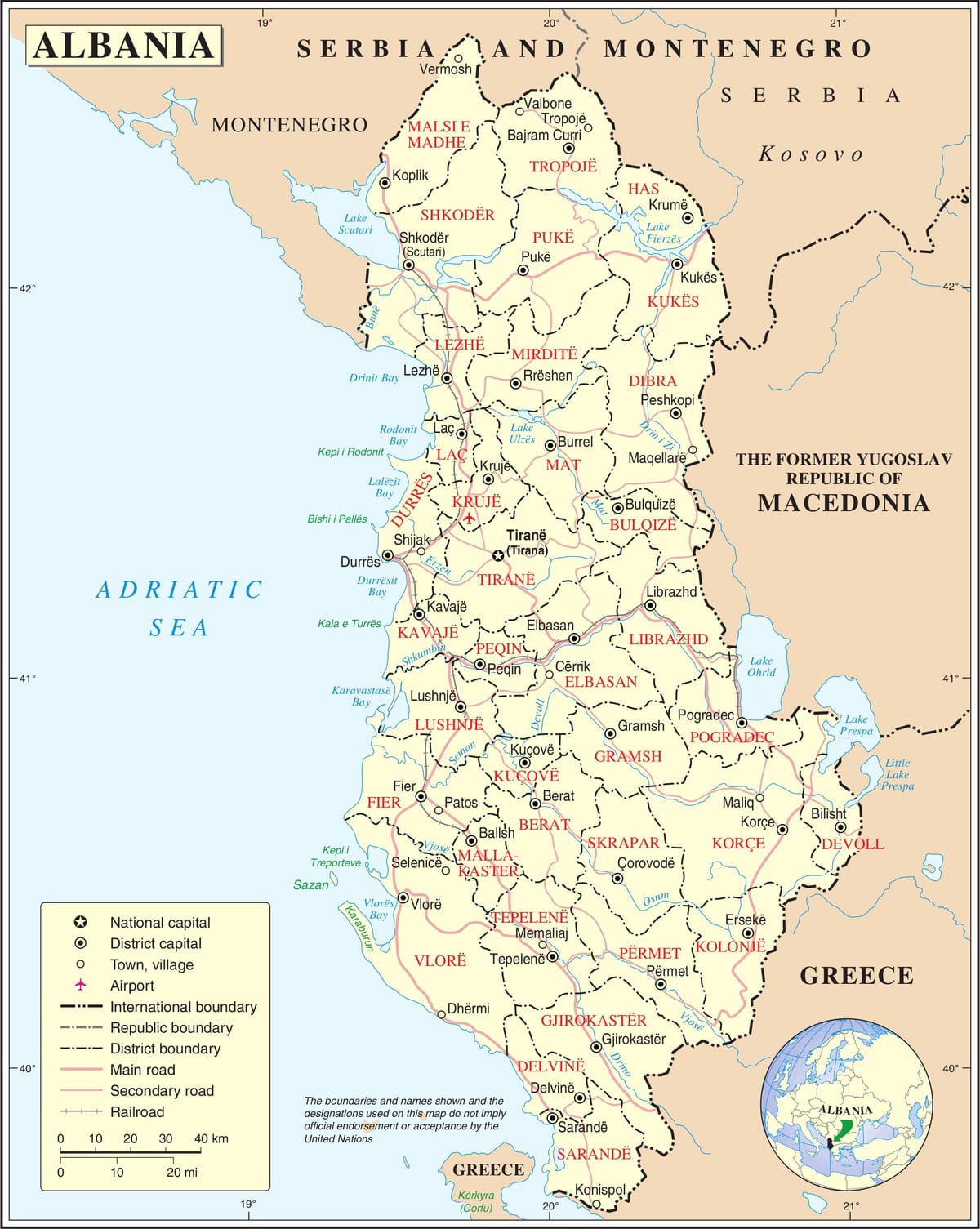 mapa Albanii z miastami