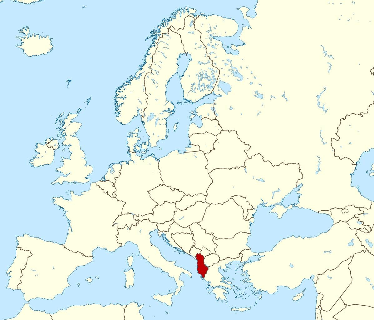 mapa świata pokazująca Albania
