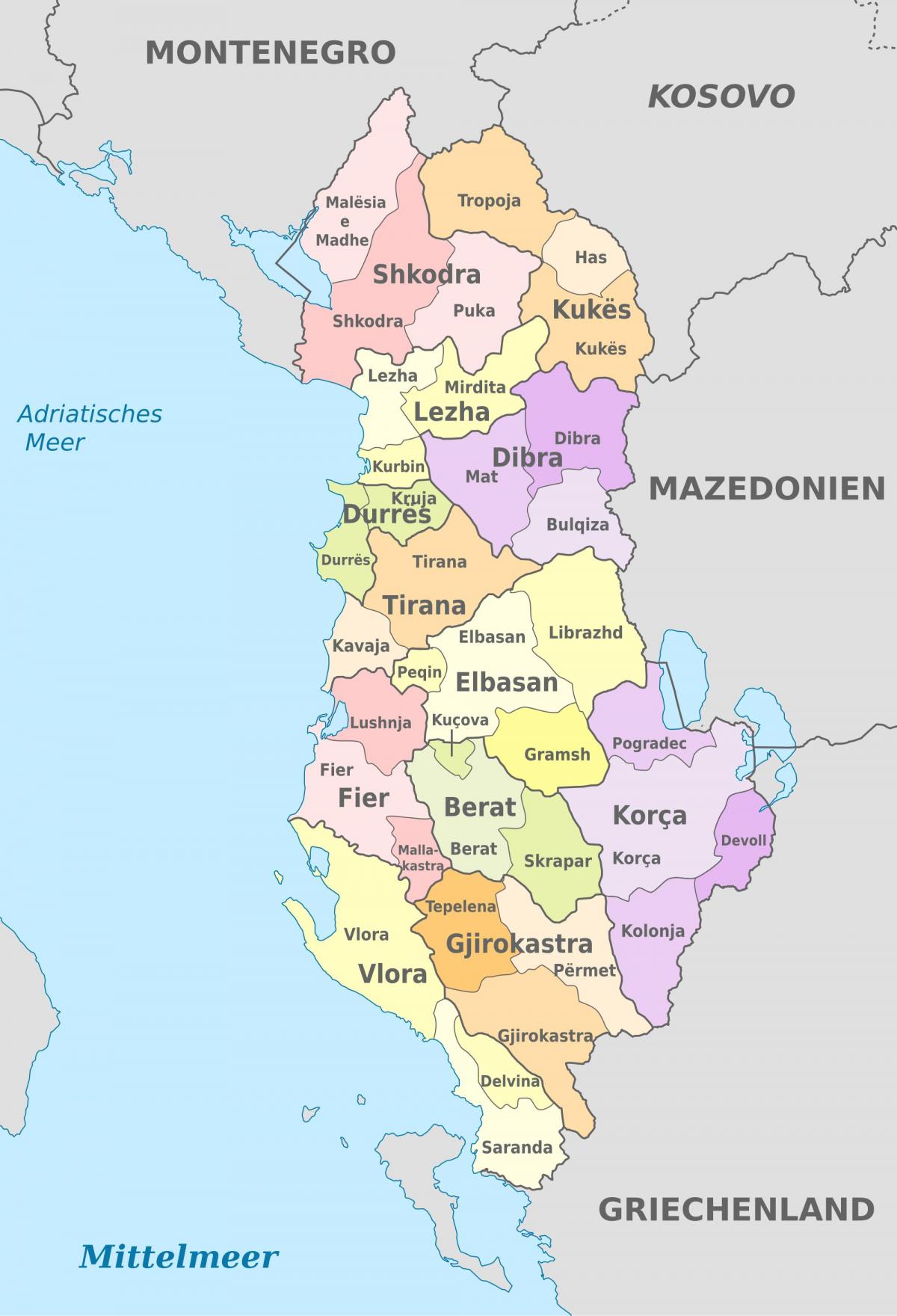 mapa Albanii polityczne
